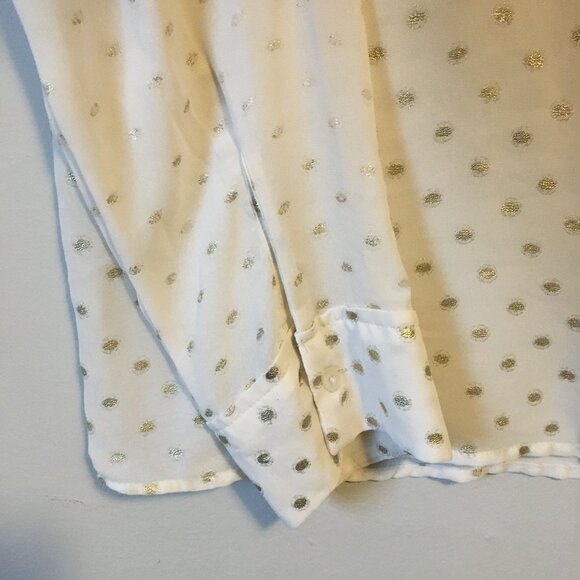 Disco Polka White Sheer Gold Polka Dot Button Down Dress Shirt - Picture 6 of 16
